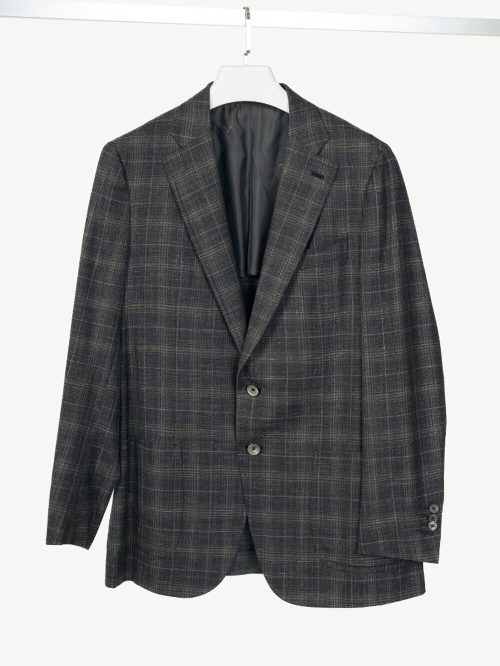 ISAIA Dustin Grey Check Wool & Silk Flannel Blazer